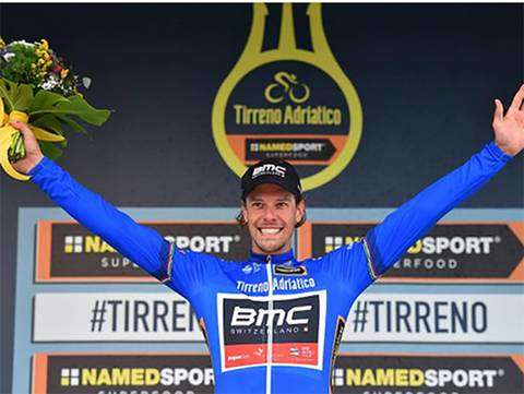 Daniel Oss prima maglia azzurra della Tirreno Adriatico (fot cyclingnews)
