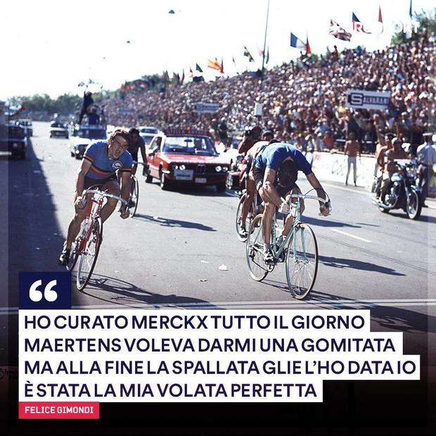 Felice Gimondi nella volata del Campionato del Mondo vinto (foto eurosport)