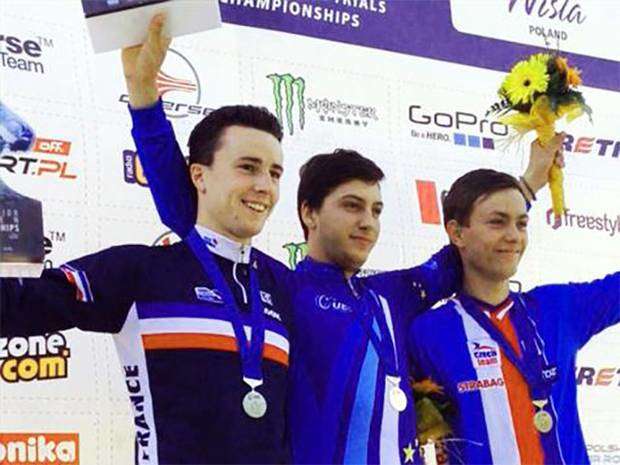 Il podio degli Europei Junior Downhill (foto federciclismo.it)
