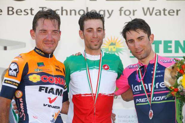 Il podio del Campionato Italiano con Nibali, Reda e Ulissi (foto Bettini/cyclingnews)