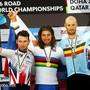 Il podio del Campionato Mondiale di ciclismo, oro Sagan, argento Cavendish, bronzo Boonen (federciclismo)