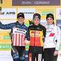 Il podio femminile con Alice Maria Arzuffi terza (foto cyclingnews)