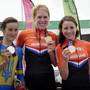 Il podio femminile degli Europei di Baku (foto cyclingnews/bettini)