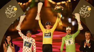 Le tre maglie del Tour Gialla Froome, Pois Quintana e Verde Sagan (foto lastampa.it)