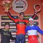 Nibali, Caleb Ewan e Arnaud Dmare il podio della Milano Sanremo (foto cyclingnews)