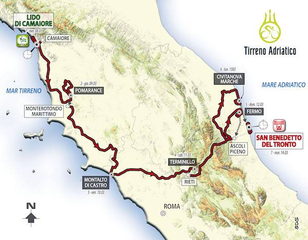 Percorso Tirreno Adriatico 2017