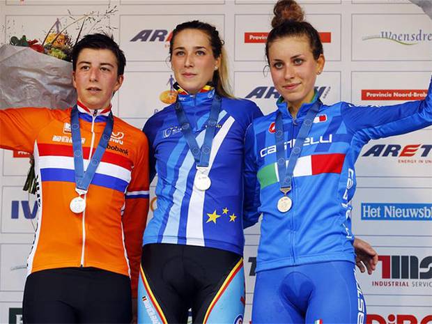 Podio Campionati Europei Ciclocross con Alice Arzuffi bronzo Under23 (foto federciclismo)