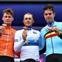 Podio Campionato Europeo ciclismo Van Der Poel Trentin Van Aert (foto cyclingnews)