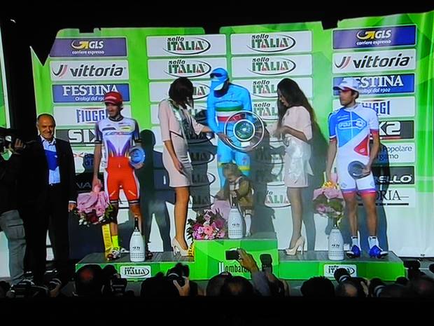 Podio Giro di Lombardia con Nibali, Moreno e Pinot