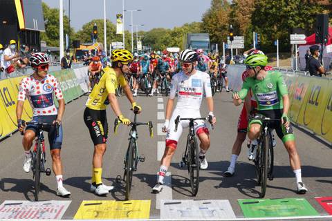 Roglic Pogacar Carapaz e Bennet le maglie del Tour de France (foto cyclingnews)