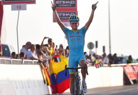 Tanel Kangert vincitore della terza tappa Abu Dhabi Tour (foto cyclingnews)