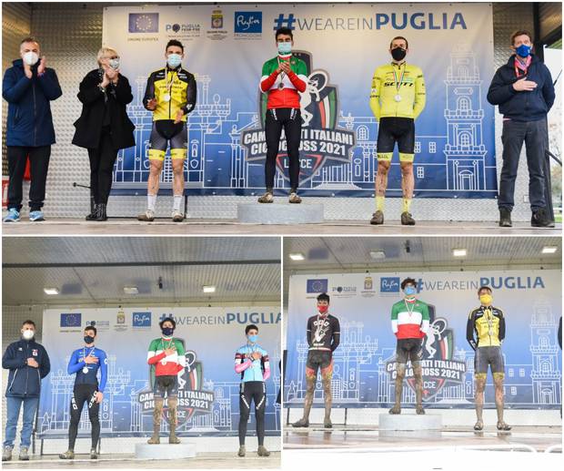 Tricolori Ciclocross Lecce  podi gare maschili elite sopra e sotto under 23 e juniores